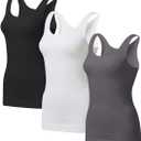 EUYZOU Women's Tummy Control Shapewear Tank Tops - Seamless Body Shaper Compression Top (Large, Black/White/Grey 3pk)