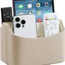 PU Leather Remote Control Holder, 360 Degree Rotating Desk Organizer Storage Table Remote Caddy, Spinning Bedside Organizer Nightstand Organizer for Desktop Office Home (Beige)
