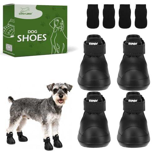 EXPAWLORER Dog Shoes for Small Medium Large Dogs, Waterproof Non-Slip Dog Snow Booties for Winter with Socks, Easy On & Off Pet Boots & Paw Protectors, Easy-Clean for Beach Outdoor Rain (Black L)