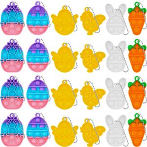 24 Pcs Easter Mini Push Pop Bubble Fidget Toy, Keychain Bubble Pop Desk Toy, Fidget Keychain Relieve Anxiety Stress Pop Fidget Toy