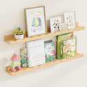 Fun Memories Picture Ledge Shelf for Wall, 36 inch Pine Wood Nursery Book Shelves Set of 2- Wall Book Shelves for Kids Room, Home Decor - Kitchen Spice-Natural (36 inches, Set of 2)