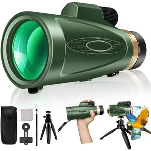 Monocular Telescope 80x100 High Power with Smartphone Adapter Tripod,Larger Vision Monoculars for Adults with BAK4 Prism & FMC Lens, Suitable for Bird Watching Hunting Hiking Camping Wildlife-Green