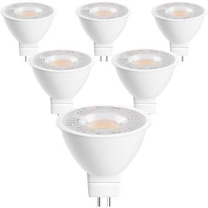 6 Pack 5W MR16 LED Landscape Light Bulbs,Low Voltage 12V, 50W Halogen Equivalent, GU5.3 Bi-Pin Base,450LM Warm White 2700K, Non-Dimmable, for Outdoor Landscape Spotlight & Indoor Track Light