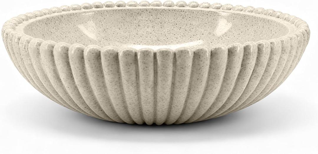 Large Resin Decorative Bowl 12 Inch, Fruit Bowl Sandstone Ruffle Key Bowl for Coffee Table Shallow Centerpiece Bowl Catch All Bowl for Kitchen Counter, Entryway, Living Room