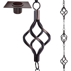 Rain Chain Bird Cage Set 8.5Ft, Not Rust Wrought Iron Rain Chains for Gutters with Adapter Gotta Drain and Sturdy Anchoring Stake,13 Cups, 1 Hook, Adjustable Length for Garden Decorative (Coffee)