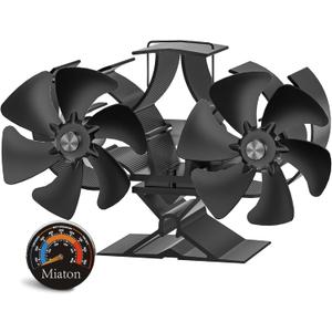 Wood Stove Fan Heat Powered | Non Electric Heat Activated Fan for Wood Burning Stove| Thermoelectric Fireplace Fan | Stove Accecories w/Thermometer