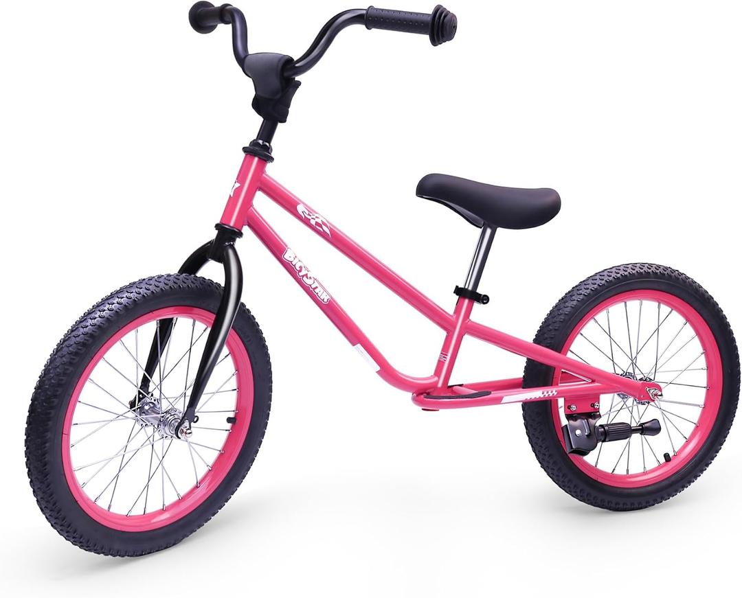 16 Inch Kids Balance Bike for 5-8 Year Old, BMX Kids Bike with No Pedals, Air Rubber Tires, Footrests, Adjustable Height for Big Kids, Boys, Girls (Blue)