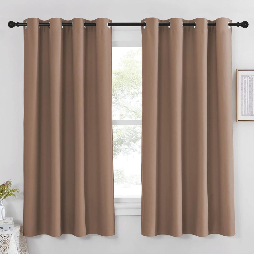 NICETOWN Blackout Curtains 63 inches Length - (Cappuccino Color) Thermal Insulated Room Darkening Drape for Villa/Apartment/Rental Room, 52 inches Wide by 63 inches Long, 1 Piece