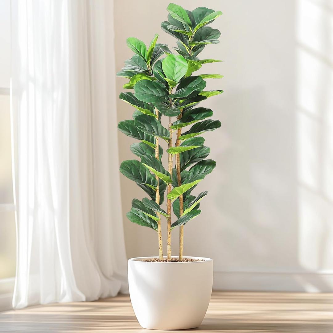 GarveeHome 5 ft Faux Fiddle Leaf Fig Tree with White Pot, Faux Trees with Artificial Plants 56 Fiddle Leaves Greenery - Lifelike Fake Tree for Home Office Store Room Decor Indoor Outdoor