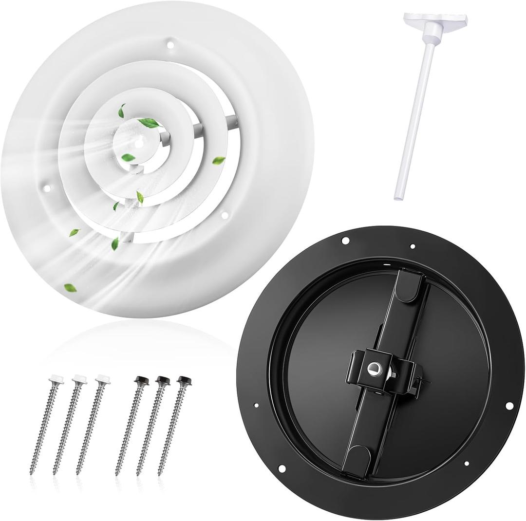 Therwen 1 Pack 6 Inch Round Vent Cover Ceiling Diffuser HVAC Vent Duct Cover Replacement with Steel Butterfly Damper Fitting in 6 Inch Duct, Outer Dimensions: 9-15/16"