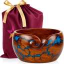 Wooden Yarn Bowl for Crocheting, 7x4in Large Crochet Holder Gift Accessories and Knitting Gadgets Supplies Handcrafted with Fractal Wood Burning & Blue Resin Inlay (Blue 7x4 )