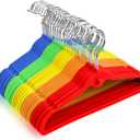 Pack of 30 Kids Velvet Hangers, Non-Slip Space-Saving with Cascading Mini Hooks, Rainbow Colors (Red, Orange, Yellow, Green, Blue) Baby and Toddler Clothes Organization