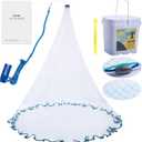 Goture American Fishing Cast Net Saltwater Freshwater, 3/8in Mesh Size Casting Net for Bait Fish Shrimp Trap, Dual Color Double Selvage Add Tape, Throw Cast Nets with Needle
