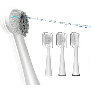 Replacement Brush Heads for Waterpik Sonic Fusion 2.0 - Flossing Toothbrush Head for Water pik with Color-Coded Rings & Hygienic Caps - 3 Pack White Soft Bristles