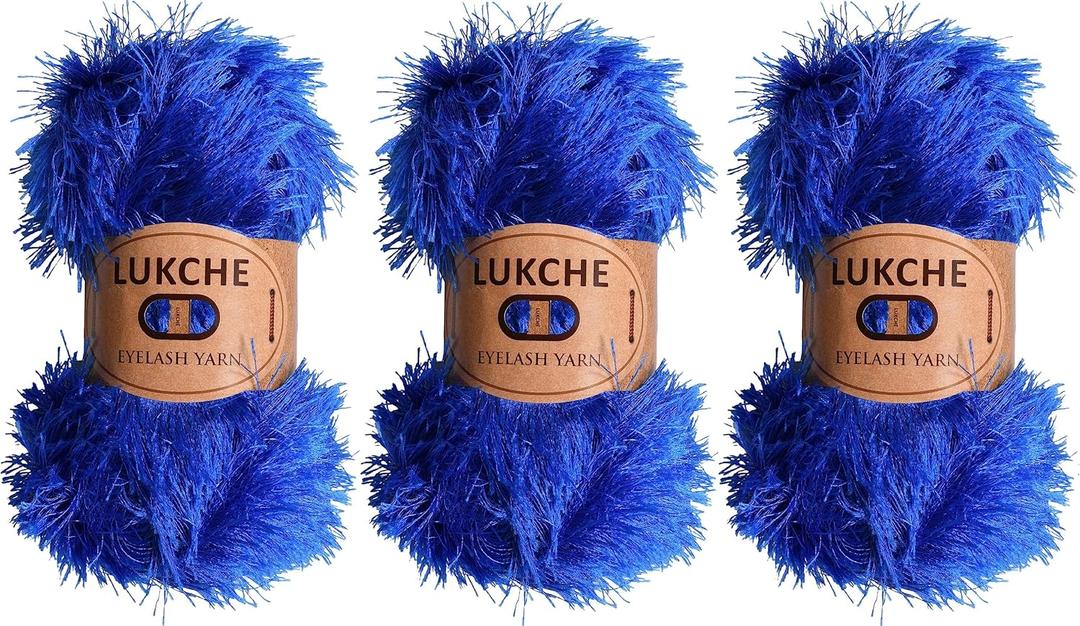 Eyelash Fun Fur Yarn Premium 100% Polyester 164 Yds (150 Mt), 3.53 Oz (100 Gr) Colorful Crochet Yarn Dy Hand Knitting (Royal Blue, 3 Skein)