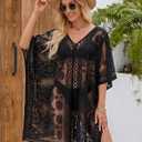 Lace Beach Cover Up for Women, Sexy Bathing Suit Cover Up, V-Neck Swimsuit Coverup for Seaside, Poolside and Party (Black)