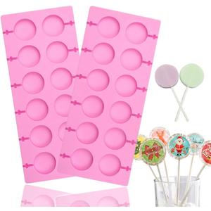 Silicone Lollipop Molds,2 Pack 12-Capacity Round Chocolate Hard Candy Molds Nonstick Sucker Molds for Halloween Christmas Parties