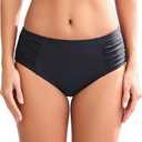 COCOPEAR Full Coverage Bikini Bottoms for Women Mid Rise Bathing Suit Bottoms for Women Ruched Tummy Control Swim Bottoms XS Black
