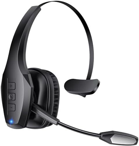 Trucker Bluetooth Headset, Wireless Headset with Mic, Bluetooth Headsets with Dual Noise Cancelling Microphone & Mute Button, 55Hrs Working Time PC Headsets for Cell Phones, Computer, Truck Driver