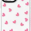 NITITOP Compatible with iPhone 16 Pro Case Cute Clear for Women Girls Pink Love Heart Pattern Ultra Slim with Bumper Protector Soft TPU Anti-Yellow Protective Cover - Pink Heart