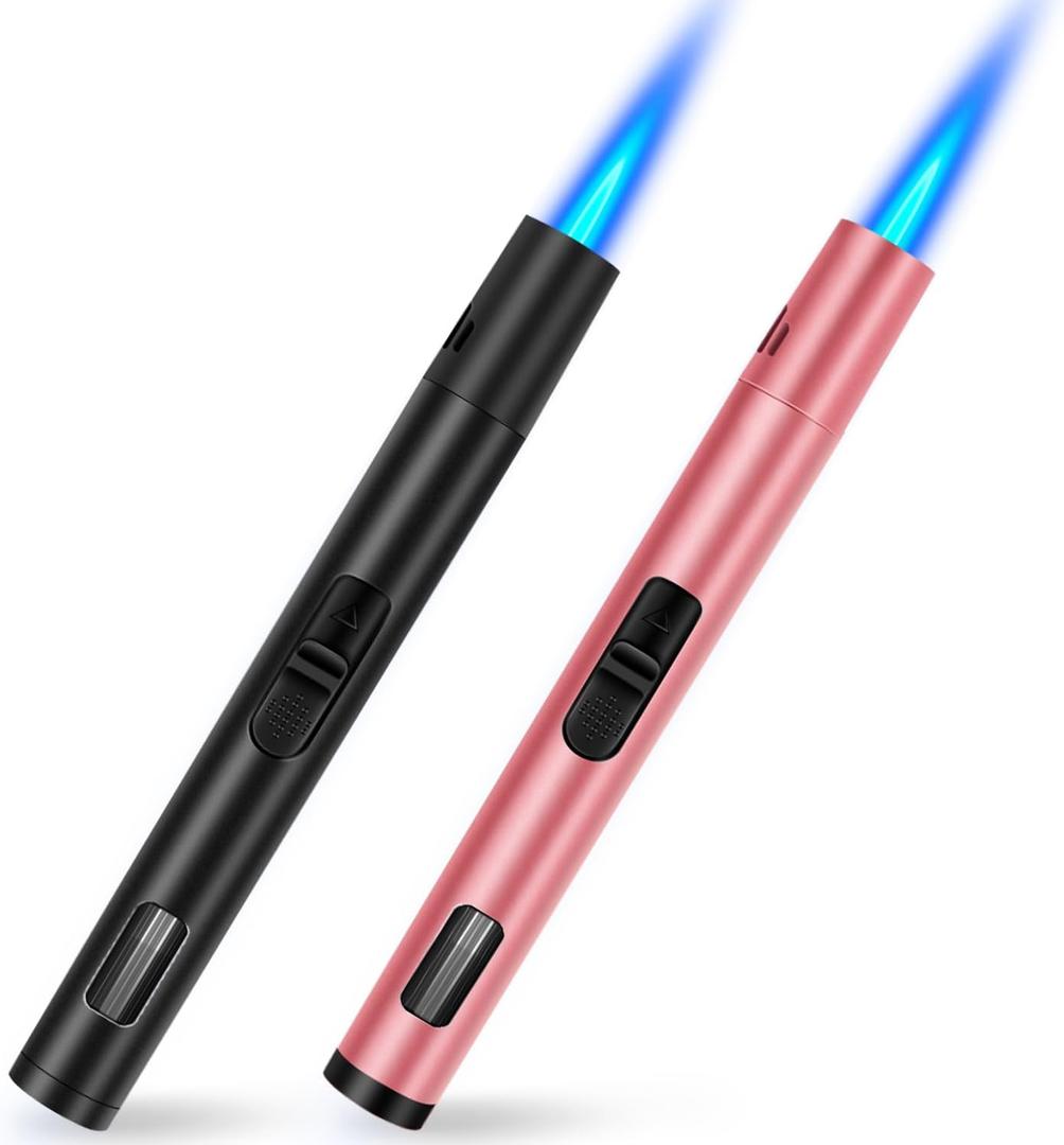 LcFun 2 Pack Torch Lighters Refillable Butane Lighter with Visible Fuel Window, Windproof Adjustable Jet Flame Long Matches Lighters for Candle, Grill, BBQ, Camping, Fireworks (Butane NOT Included) (Rose Gold & Black)