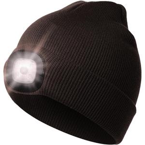 LED Beanie Hat with Light, Headlamp Beanie Cap Unisex Winter Warm Knit Night Light Hat, Knit Beanie Gifts for Men Women Kid (Coffee)