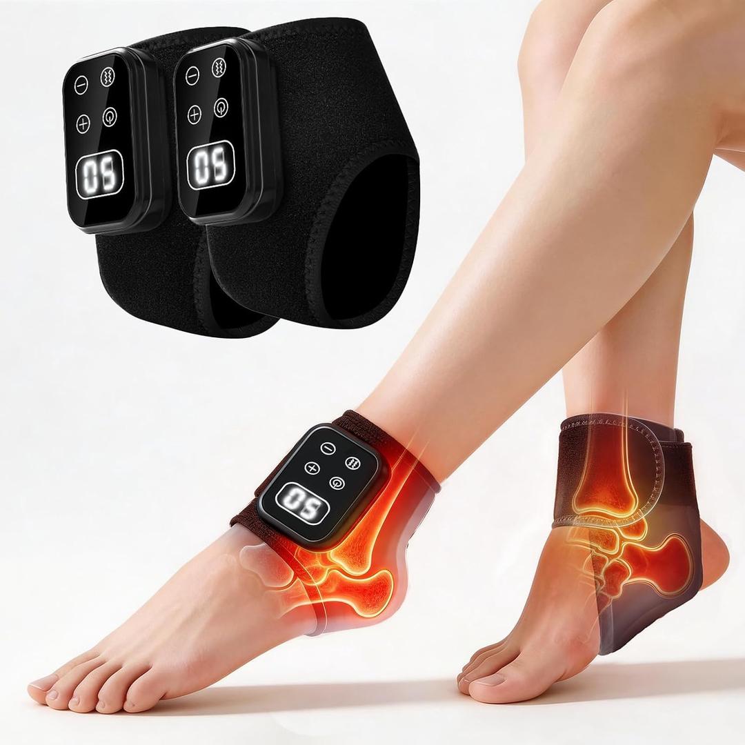 Foot Renew Massager for Neuropathy,4-in-1 Cordless Portable Foot and Ankle Massager for Heel Warming Heating Pad Heated Brace Wrap With 5 Vibration Modes,4 Heat Levels, Portable for Home, 2pcs black
