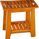 18" Standard Teak Shower Bench with Shelf & Handle - Waterproof, Non-Slip Bath Stool, 300 lbs Capacity - Fits Standard Tubs/Showers & Outdoor Use (Patented)