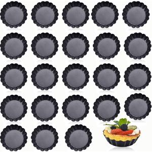 DATANYA 24Packs Mini Tart Pans 3 Inch with Removable Botttom, Carbon Steel Fluted Tart Tin Shell Mold Round Nonstick 3'' Quiche Pans for Pies, Mousse Cakes, Dessert Baking