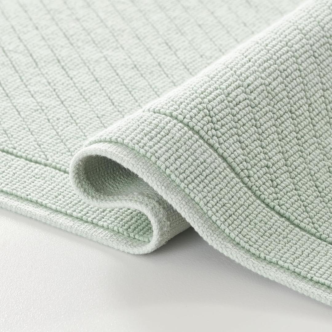 Arkwright 2 Piece 100% Cotton Bathroom Rug Set - High Absorbent Stylish Textured Woven Design Bath Mat, Slip Resistant Backing for Shower and Bathtub Floor, 17x24 & 20x32 in - Green
