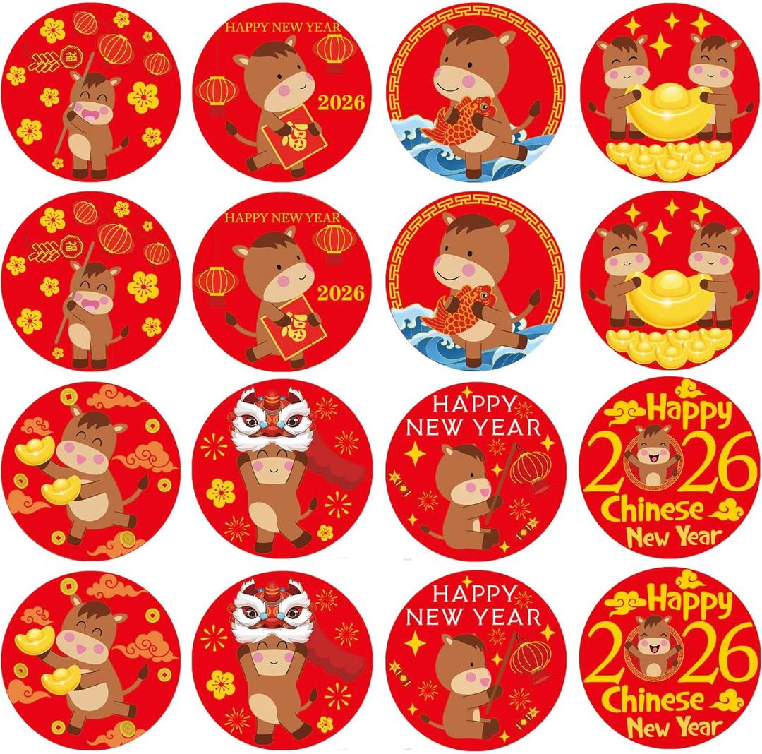 ELLZK Chinese New Year Candy Stickers for Chinese Lunar New Year Decorations 2026 Year of the Horse Round Candy Sticker Favors - Labels Fit Chocolate Candy