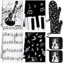 Leinuosen 8 Pcs Music Note Kitchen Decor Accessories Set Farmhouse Towels Oven Mitts Pot Holders Dishcloths Set Kitchen Decorative Absorbent Potholders for Chef Baking Cooking
