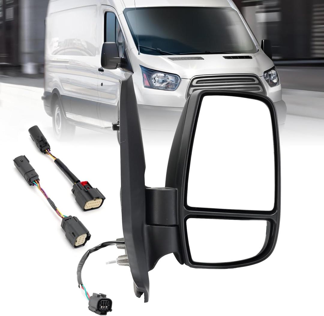 Passenger Side Mirror,Mirror Compatible with 2015-2025 Ford Transit 150 250 350 350 HD,Transit Side View Power Glass Towing Without Signal Light Non Heated,Black(Short Arm), Right Passenger Side