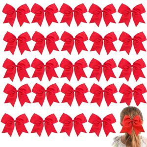 24Pcs 8" Large Cheer Hair Bows for Girls Ponytail Holder Grosgrain Ribbon Cheerleading Bows Elastic Hair Tie Bands for Girls Teens Softball Cheerleader Sports (Red)