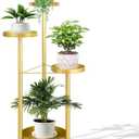 Matekxy Metal Plant Stand Indoor Outdoor 4-Tiper with 4 Flower Pot Holders Corner Tall Plant Shelves Multiplel Foldable Planter Rack Display Shelves for Livingroom, Bedroom, Office - Gold