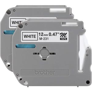 Brother Genuine P-touch M-2312PK Tape, 2 Pack, 1/2" (0.47") Wide Standard Non-Laminated Tape, Black on White, Recommended for Home and Indoor Use, 0.47" x 26.2' (12mm x 8M), 2-Pack, M2312PK, M231