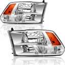 APSVE Headlight Assembly for 2009 2010 2011 2012 2013 2014 2015 2016 2017 2018 Dodge Ram 1500,10-18 Ram 2500 3500 Halogen Headlamp Dual Beam Model, Chrome Housing Amber Corner