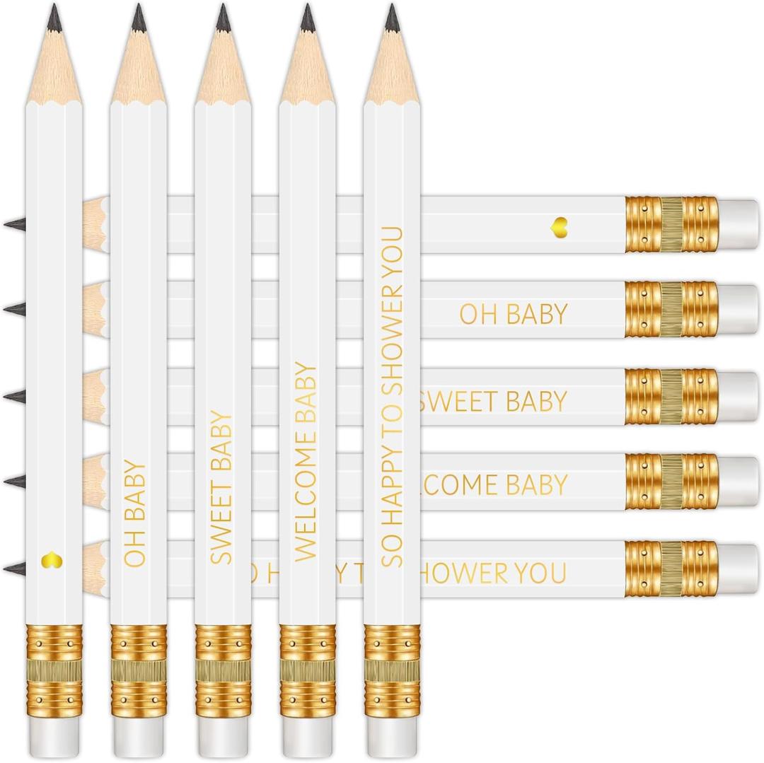 50Pcs  Baby Shower Sharpened Half Pencils with Erasers, Pre-sharpened Pencils for Baby Shower Games, 4 Inches