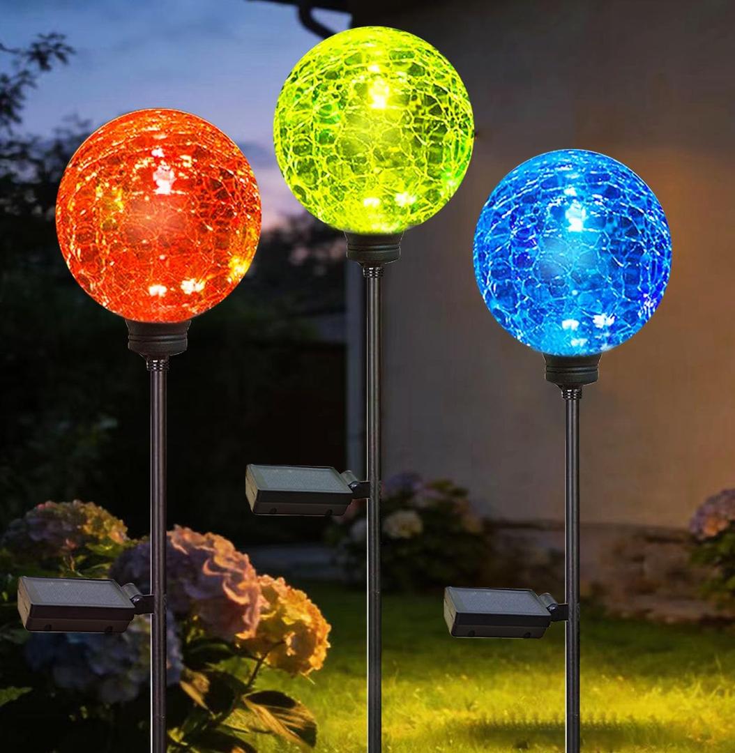 Solar Garden Lights Outdoor, 3 Pack Multi-Color Changing Solar Globe Lights Waterproof Decorative for Yard, Powered Glass Ball Garden Lights for Patio Decoration (3pack)