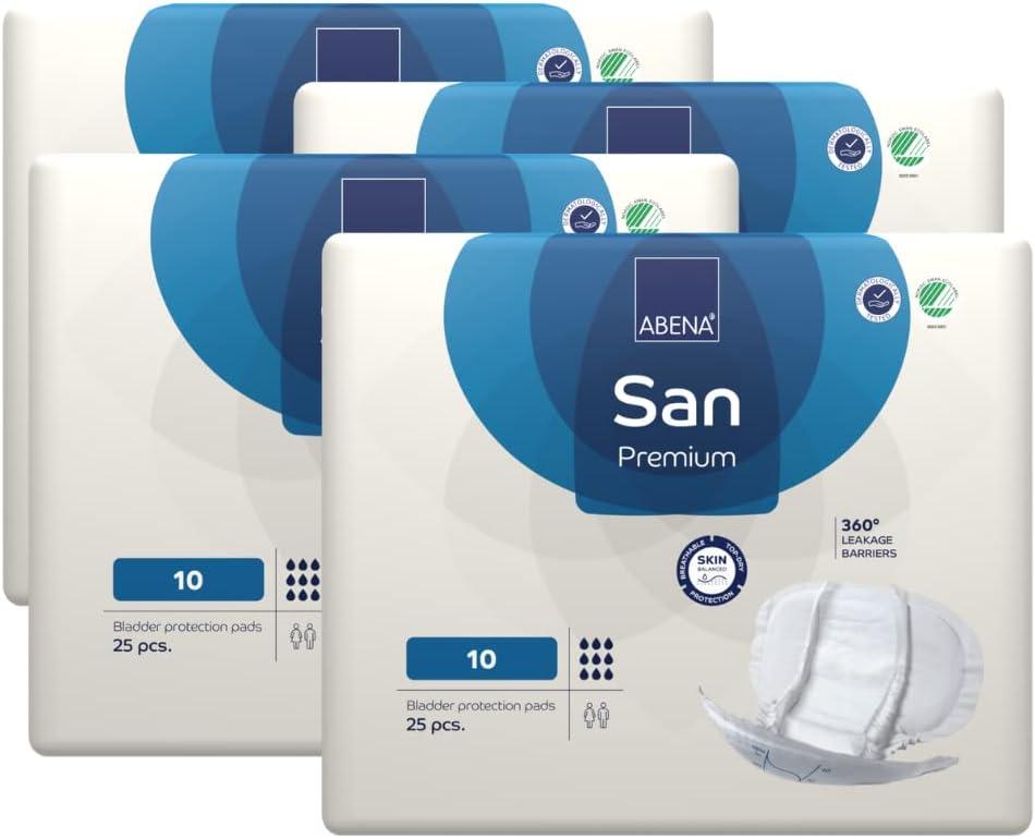 Abena San Premium Incontinence Pads, Heavy Absorbency, (Sizes 8 to 11), Size 10, 100 Count