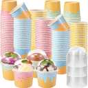 80 Count Paper Ice Cream Cups with Clear Dome Lids Disposable Dessert Cups Bulk Dessert Bowls Sundae Containers for Snack Yogurt Soup Birthday Ice Cream Party Supplies (6 oz)
