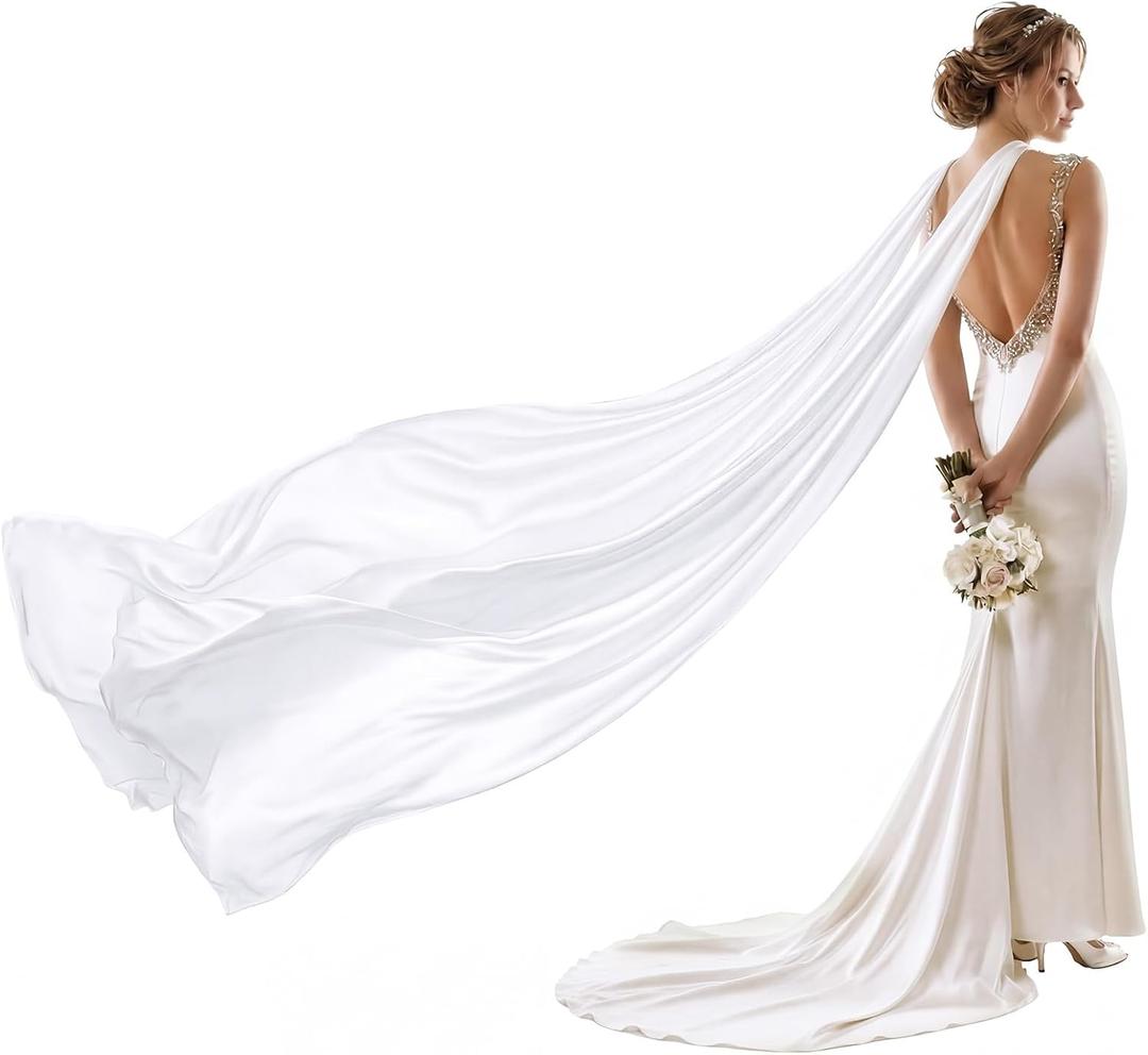 Satin Bridal Neck Scarf for Wedding Detachable Neckerchief Flowing Shawl for Marriage Accessory