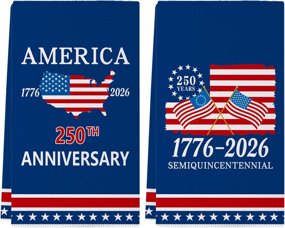 250th Anniversary USA Kitchen Towels, 4th of July Kitchen Towels 18x26 Inch 250 Anniversary Decorations America Memorial Day 250 Years of Freedom 1776-2026 Patriotic Hand Towels Set of 2