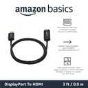 Amazon Basics DisplayPort to HDMI Cable, Uni-Directional, Computer to Screen, Video and Audio, 1080p, 1920x1200, 4K@60Hz, 3 ft, Gold-Plated Plug, Black