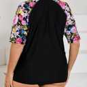 Halcurt Women Plus Size Rash Guard Short Sleeve Swim Shirt with Built in Bra UPF50+ Swimsuit Top with Pockets (XXXL)