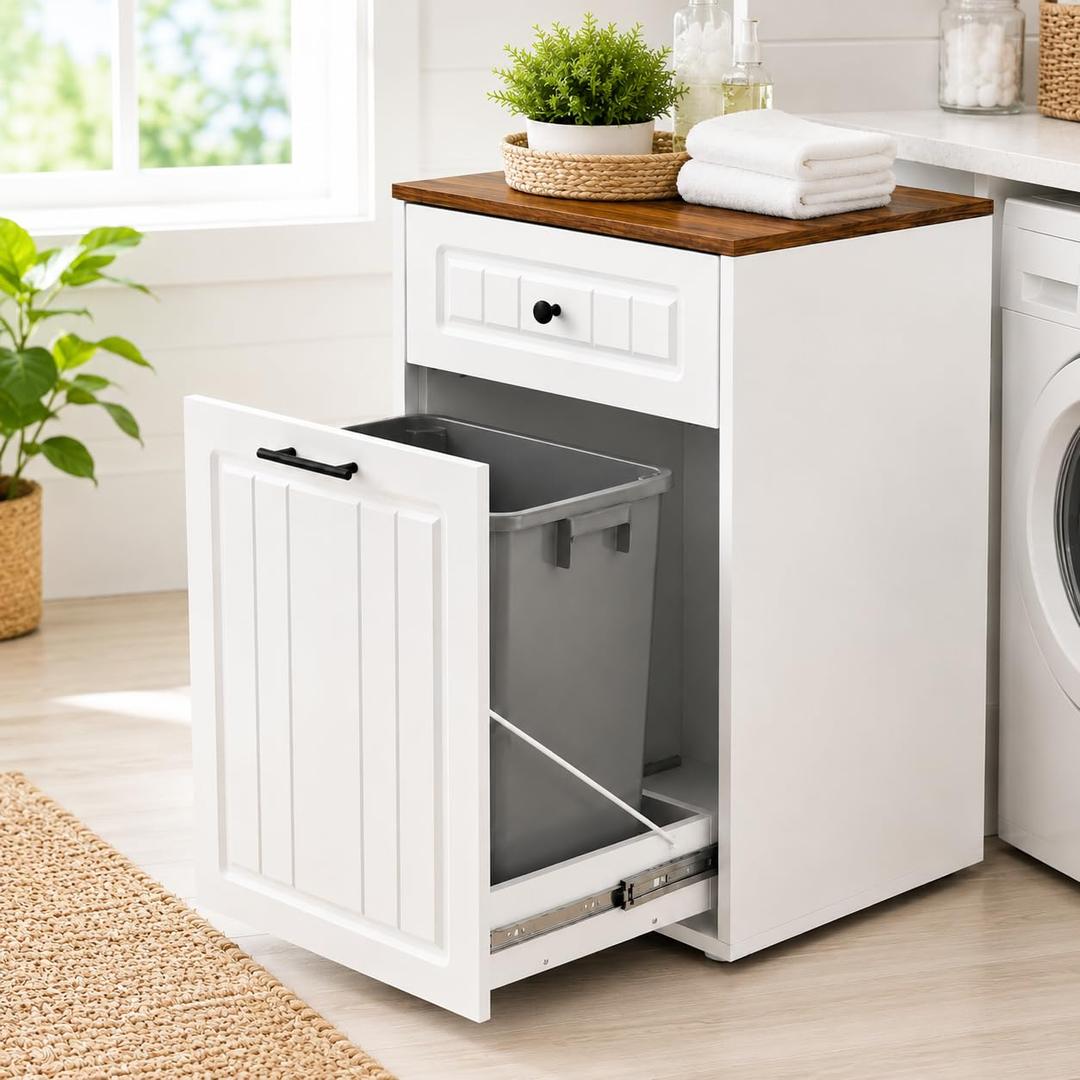 13 Gallon Pull-Out Trash Can Cabinet with Drawer