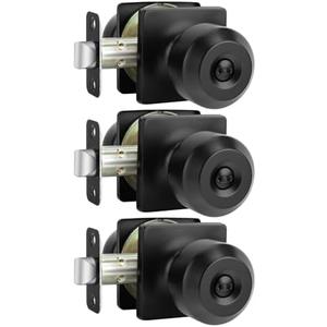 Haidms 3 Pack Matte Black Door Knobs Interior, Privacy Interior Door Knob for Bedroom or Bathroom Classic Black Round Doorknobs Hardware(Square Panel Interior Door Konbs)