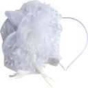 Elegant Fascinator Hair Clip with Short Lace Gloves Stylish Wedding, Cocktail & Tea Party Headwear for Women White