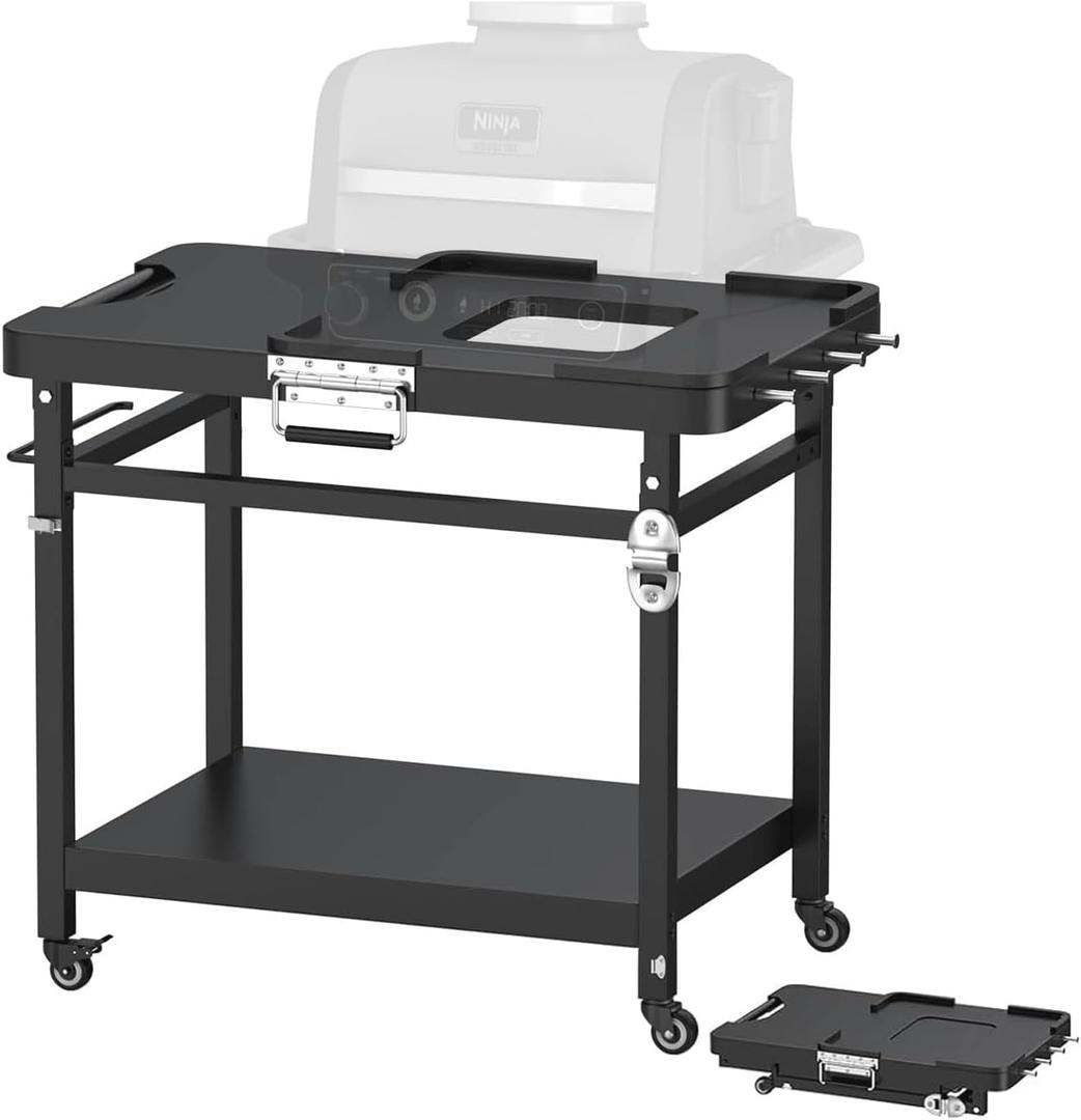 Grill Stand for Ninja Woodfire Grill Series, Universal Foldable Grill Cart for Ninja OG700 OG800 OG900 Series and OO101 Woodfire Pizza Oven, Ninja XSKUNSTAND Outdoor with 4 Wheels Tissue Holder