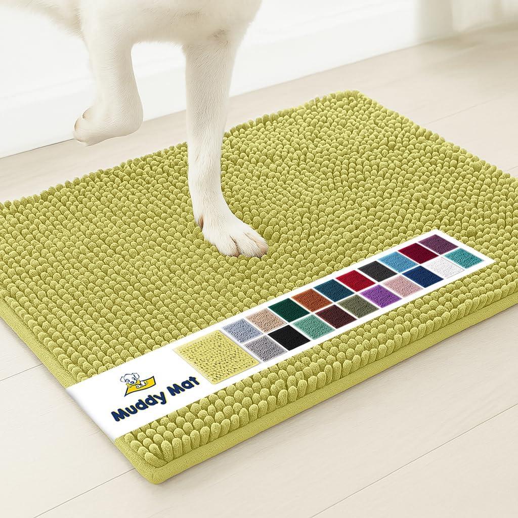Muddy Mat® | Super Water Absorbent Door Mat Indoor, Microfiber Quick Dry Chenille Entryway Rug, Slip Resistant Front Door Mat, Indoor Mats for Entryway, Machine Washable Pet Rug, Yellow 48" x 72"